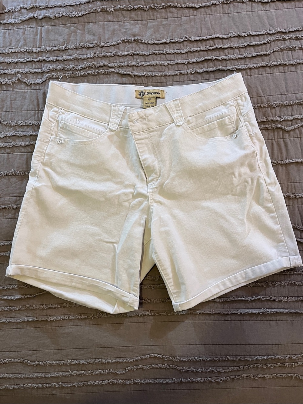 Democracy White Cuffed Denim Bermuda Shorts